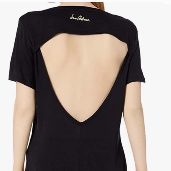 SAM EDELMAN black beautiful logo open back spin top blouse medium NWT - Picture 2 of 2